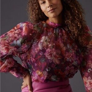 Anthropologie Floral Blouse - Purple and Pink